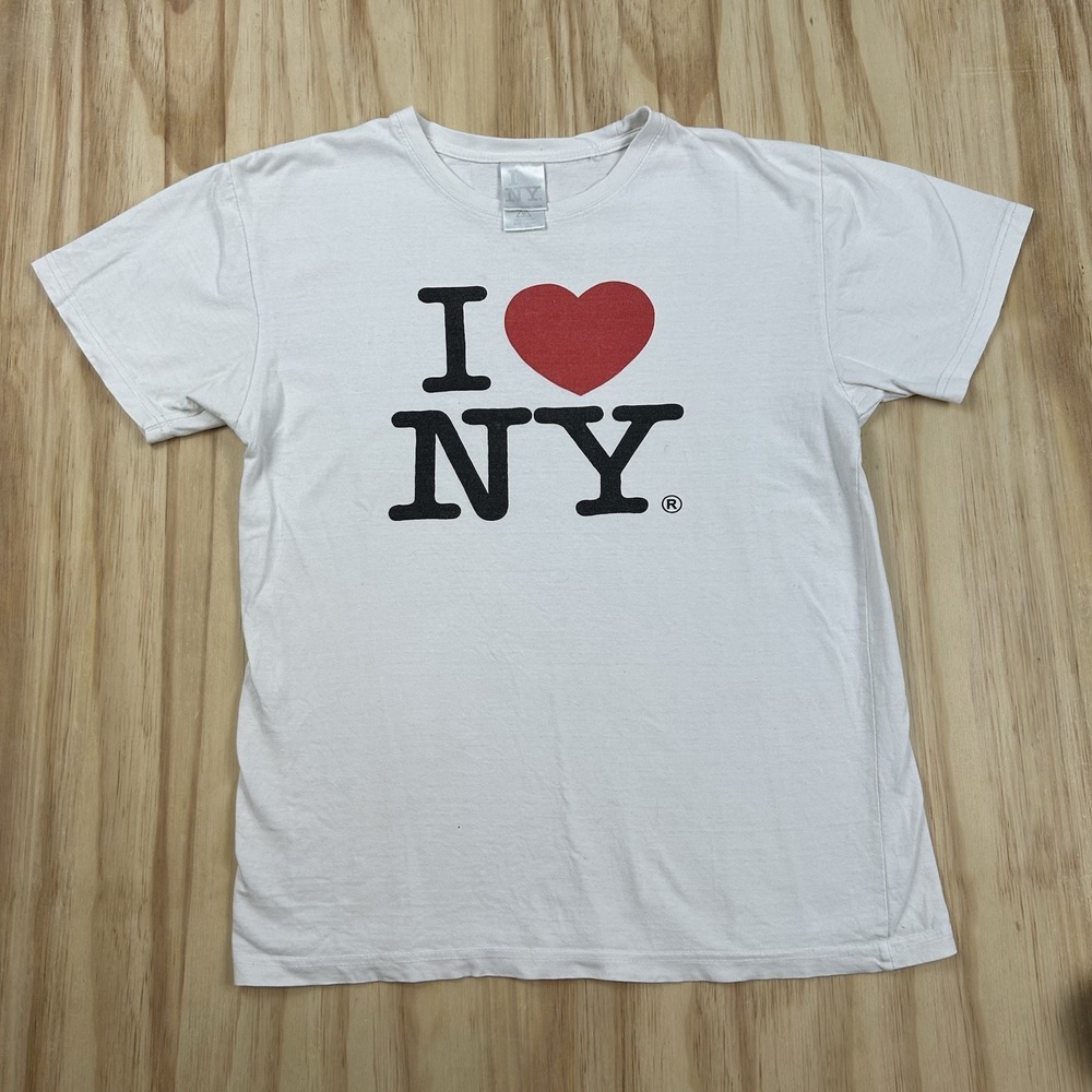 Y2K I Heart NY Women's T Shirt White Short Sleeve Medium Graphic NYC Skater